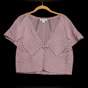 Intuitions Y2K Lavender Crochet Cropped Short Sleeve Cardigan L